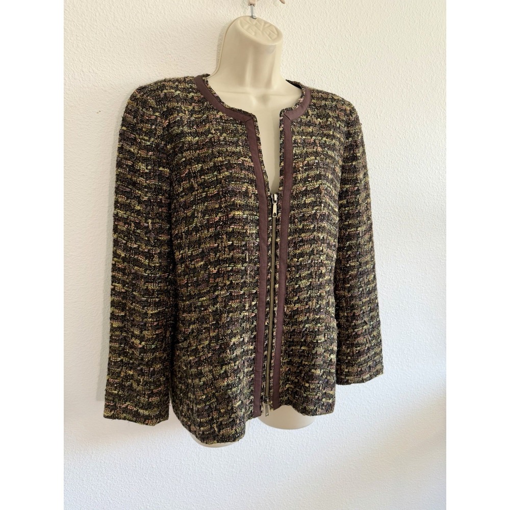 Lafayette 148 Tweed Zip Up Blazer Sz 8 Brown Boucle Jacket Workwear Classic - Picture 4 of 7